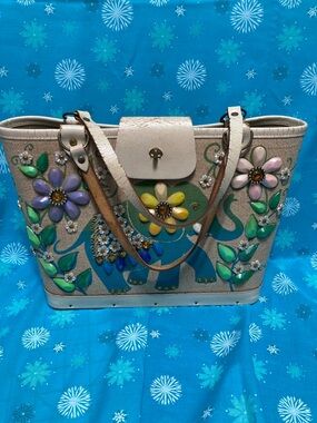 Vintage Enid Collins Floral Tote with Colorful Elephant Accent